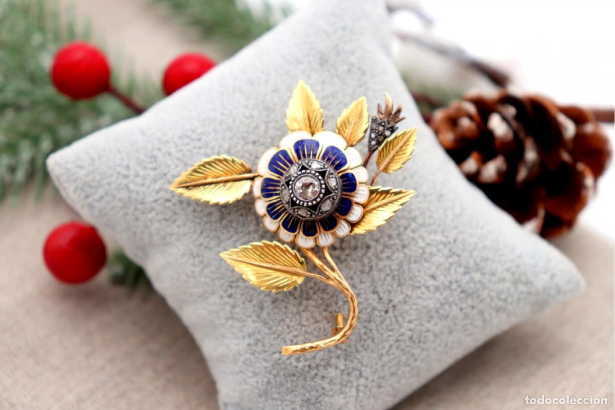 Joyeria: Broche de oro de 19,2 quilates con diamantes - Flor - Foto 8