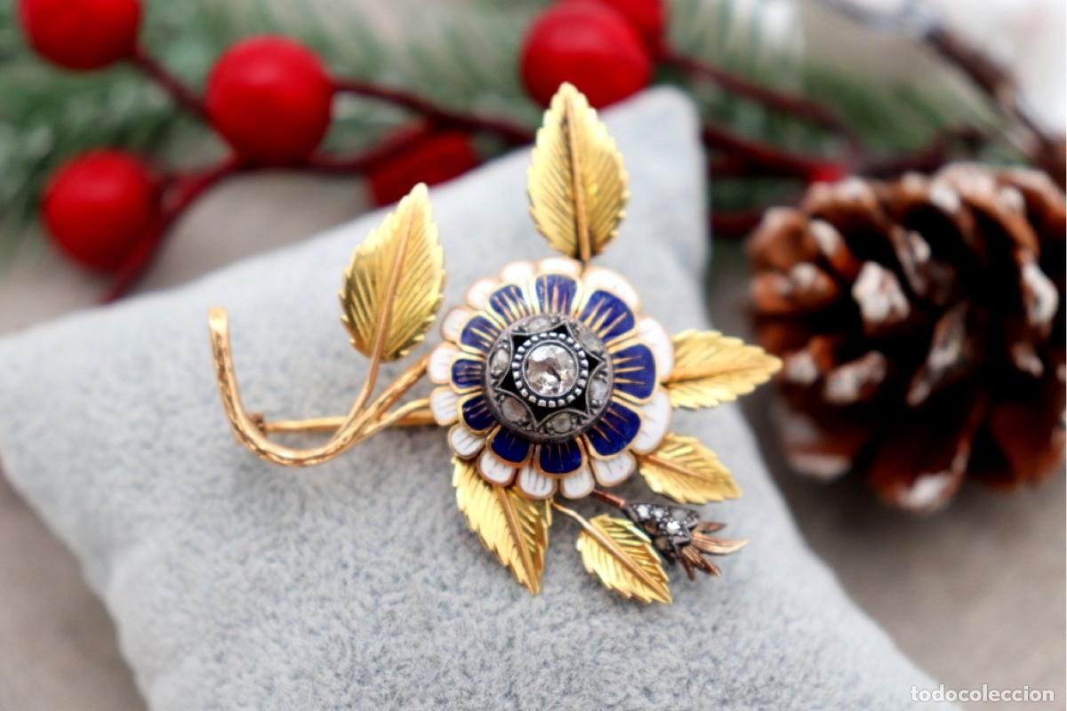 Joyeria: Broche de oro de 19,2 quilates con diamantes - Flor - Foto 1