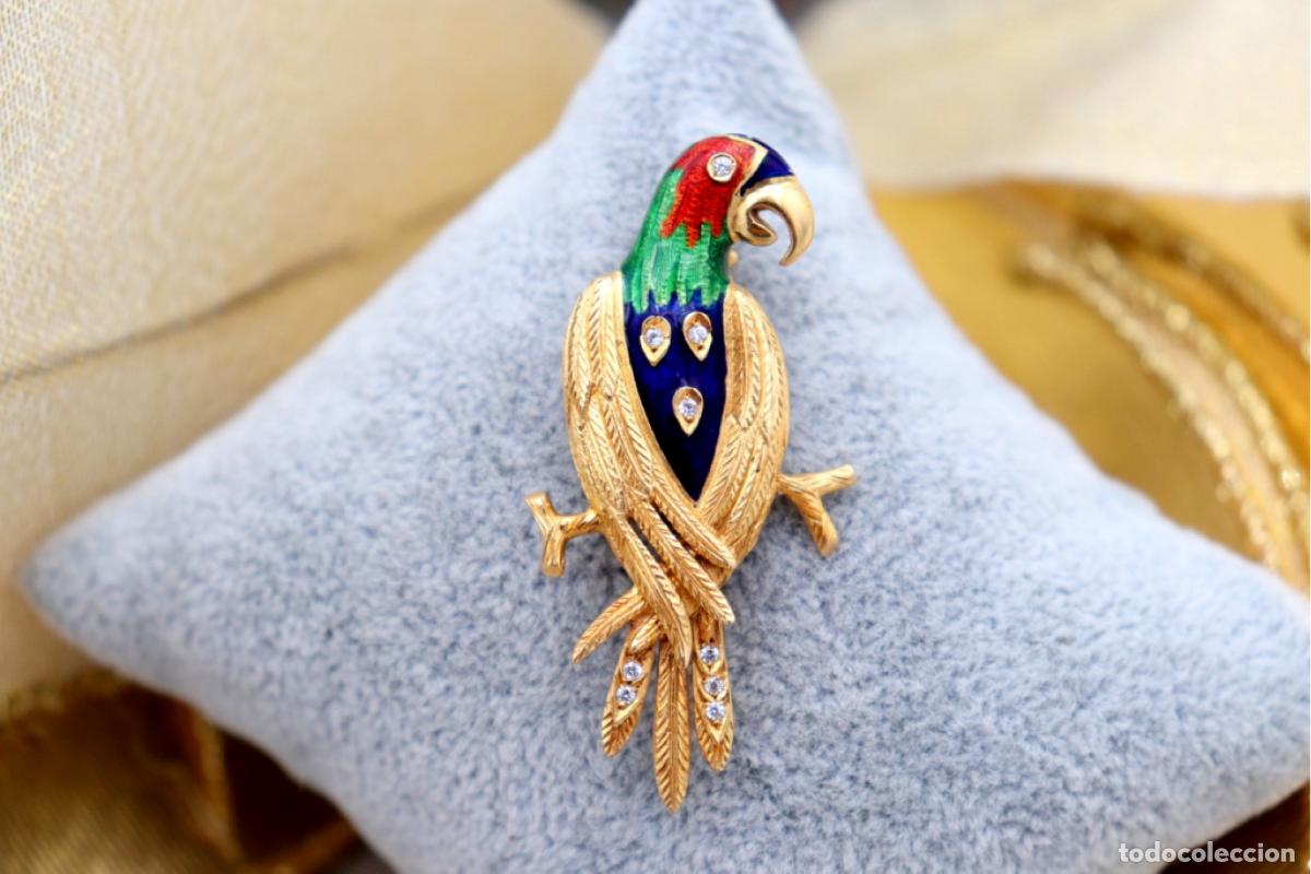 Joyeria: Broche de oro de 19,2 quilates con diamantes - Loro - Foto 3