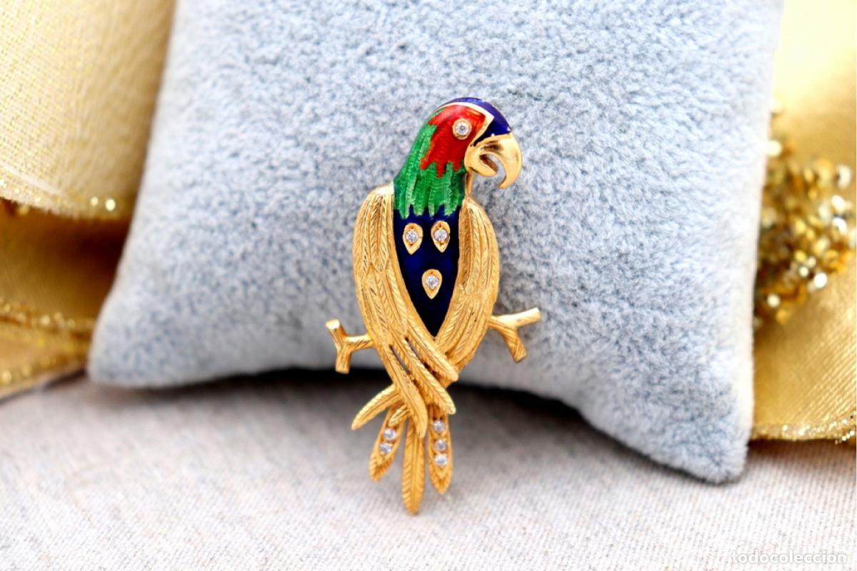 Joyeria: Broche de oro de 19,2 quilates con diamantes - Loro - Foto 7