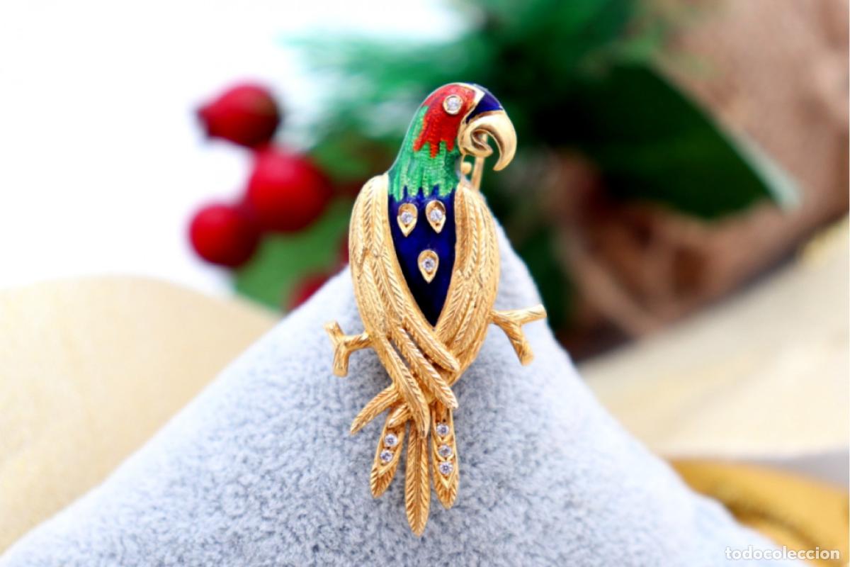 Joyeria: Broche de oro de 19,2 quilates con diamantes - Loro - Foto 1
