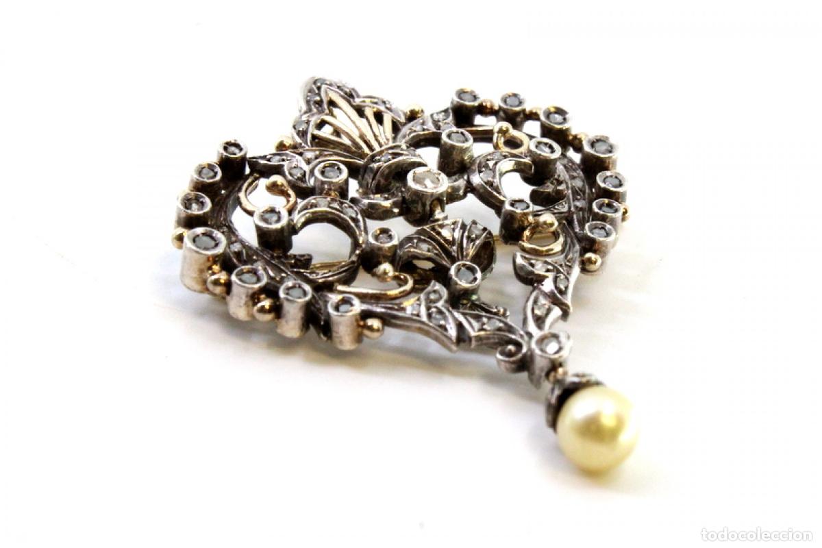 Joyeria: Broche de oro de 19,2 quilates con diamantes y perla - Foto 3