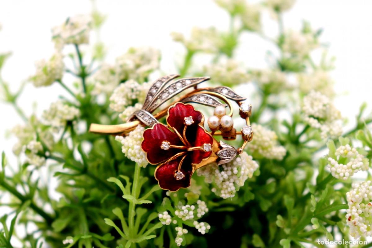 Joyeria: Broche de oro de 19,2 quilates con diamantes y perlas - Foto 5