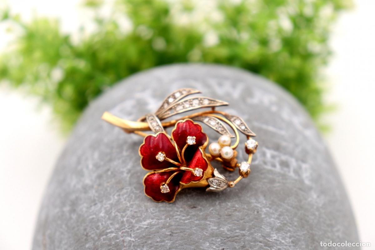 Joyeria: Broche de oro de 19,2 quilates con diamantes y perlas - Foto 6