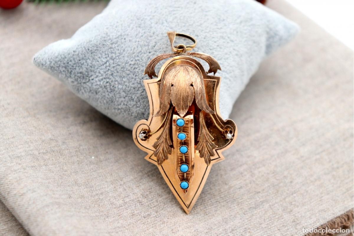 Joyeria: Broche de Oro 19,2K con perla y turquesa. - Foto 3