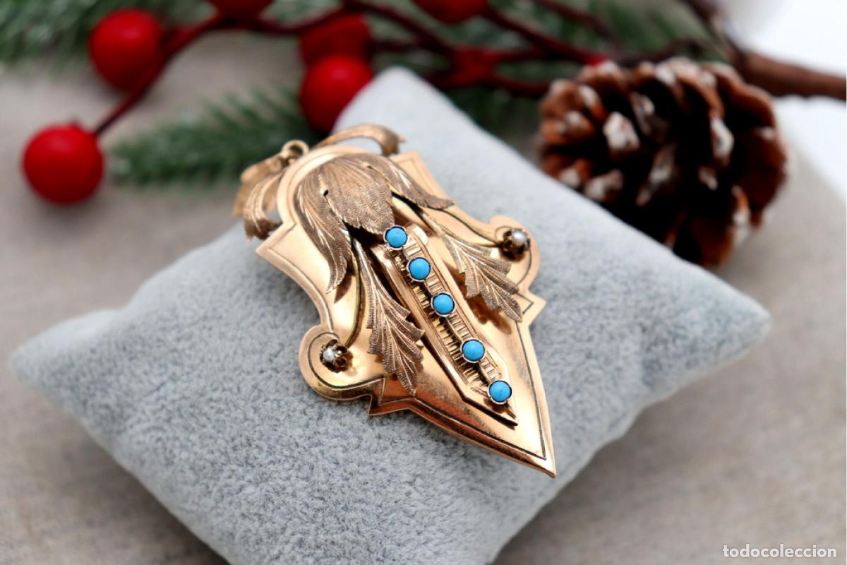 Joyeria: Broche de Oro 19,2K con perla y turquesa. - Foto 5