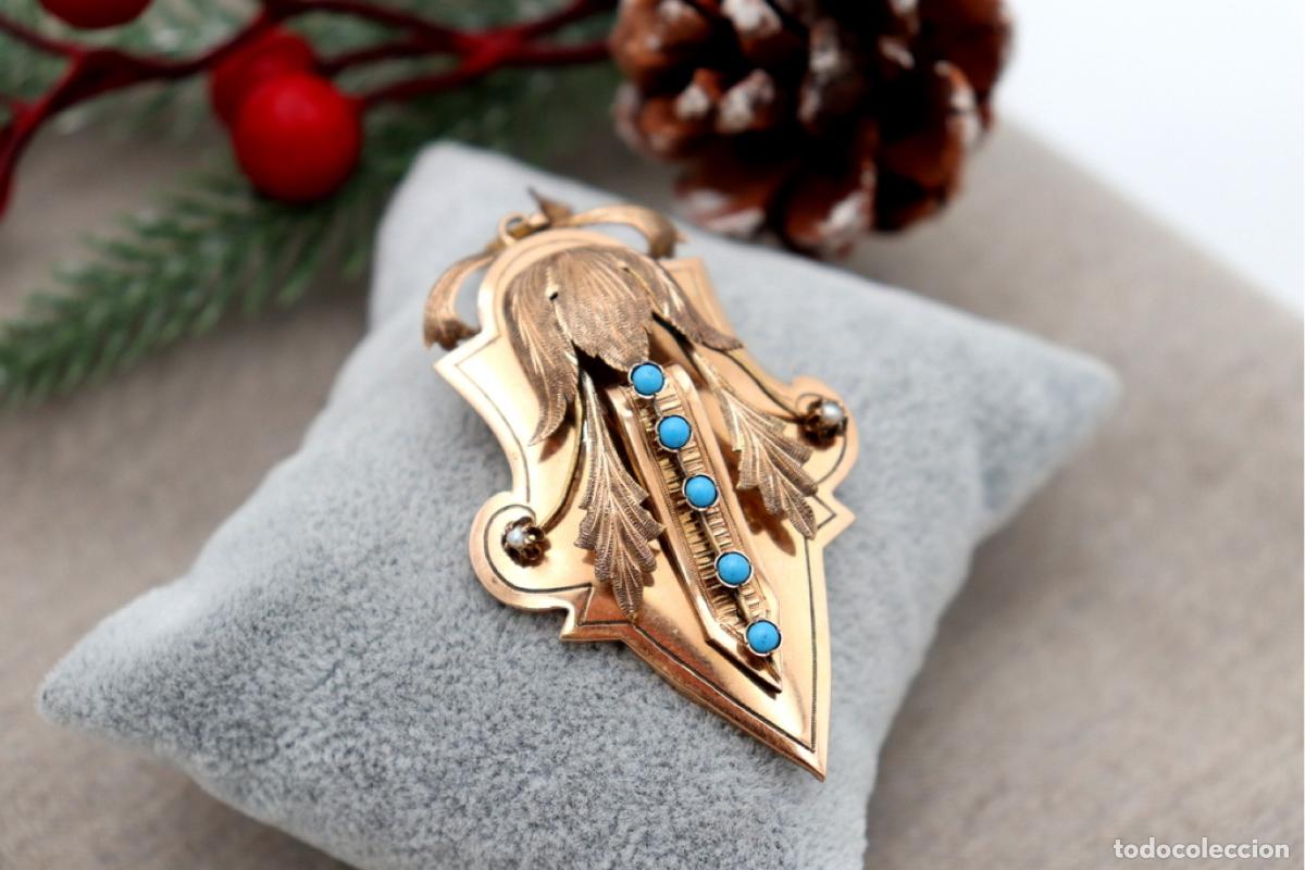 Joyeria: Broche de Oro 19,2K con perla y turquesa. - Foto 7