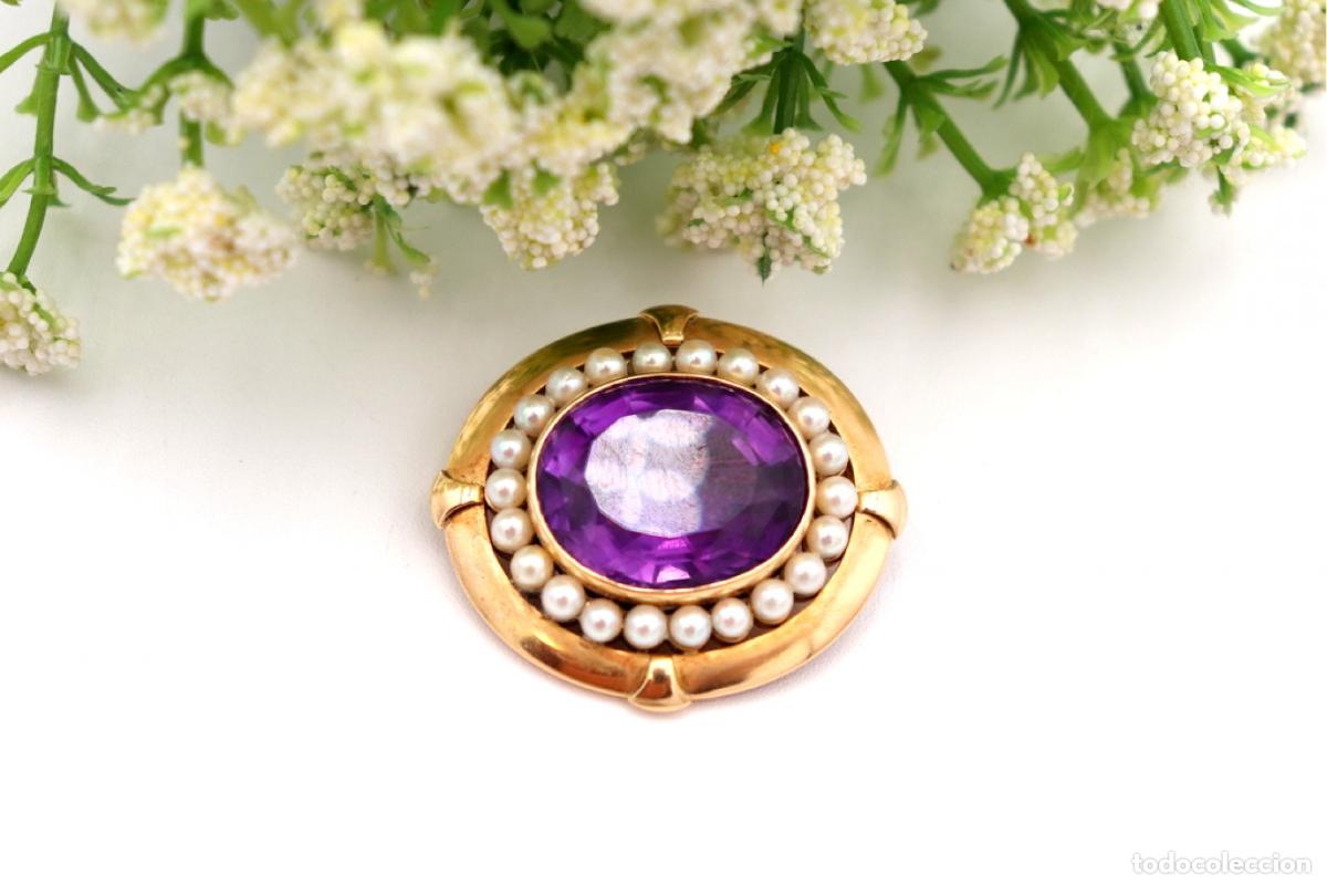Joyeria: Broche de Oro 19,2K con perlas y amatista - Foto 2