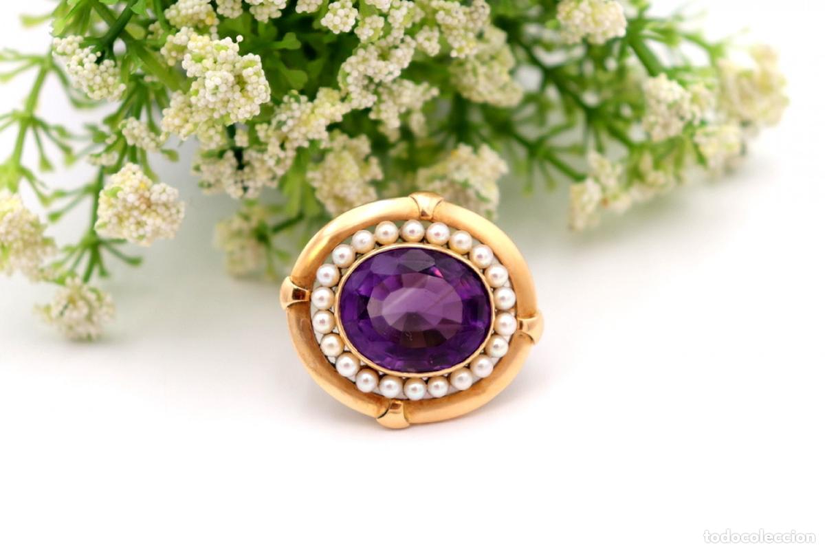 Joyeria: Broche de Oro 19,2K con perlas y amatista - Foto 1