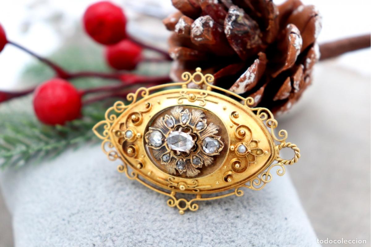 Joyeria: Broche de oro de 19,2 quilates con perlas y diamantes - Foto 1