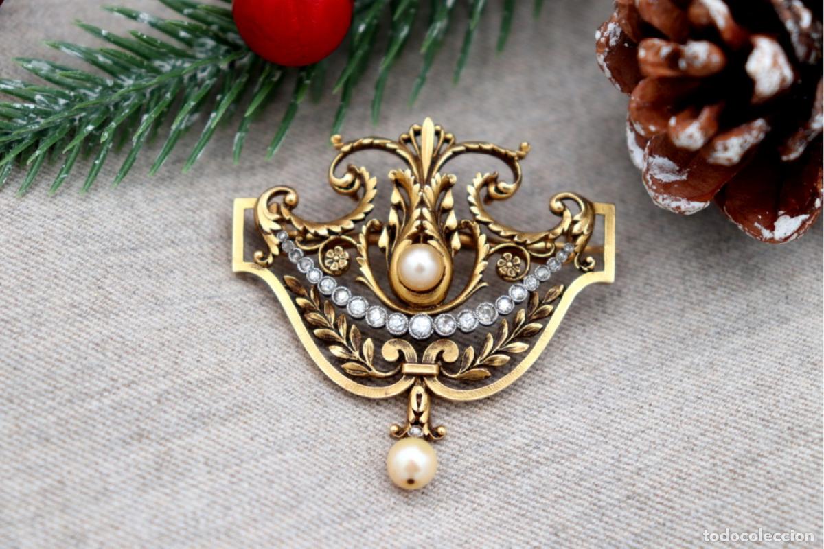 Joyeria: Broche de oro de 19,2 quilates con perlas y diamantes - Foto 2