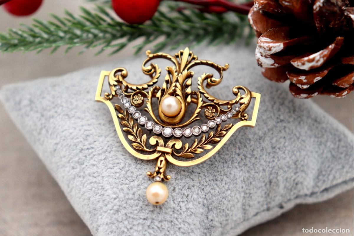 Joyeria: Broche de oro de 19,2 quilates con perlas y diamantes - Foto 6