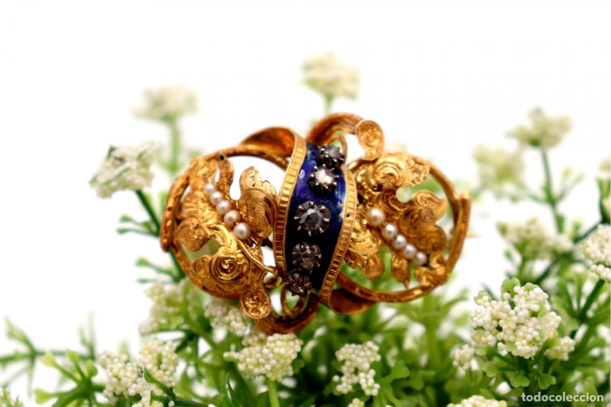 Joyeria: Broche de oro de 19,2 quilates con perlas y diamantes - Foto 2