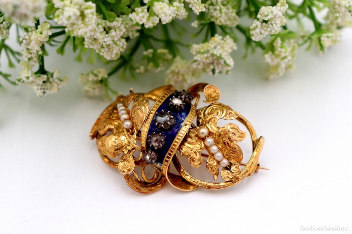 Joyeria: Broche de oro de 19,2 quilates con perlas y diamantes - Foto 3