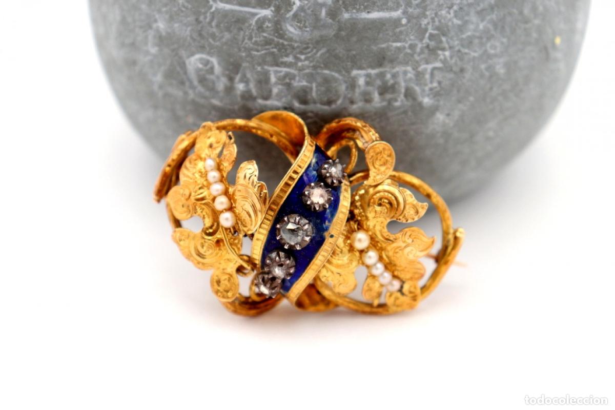 Joyeria: Broche de oro de 19,2 quilates con perlas y diamantes - Foto 4