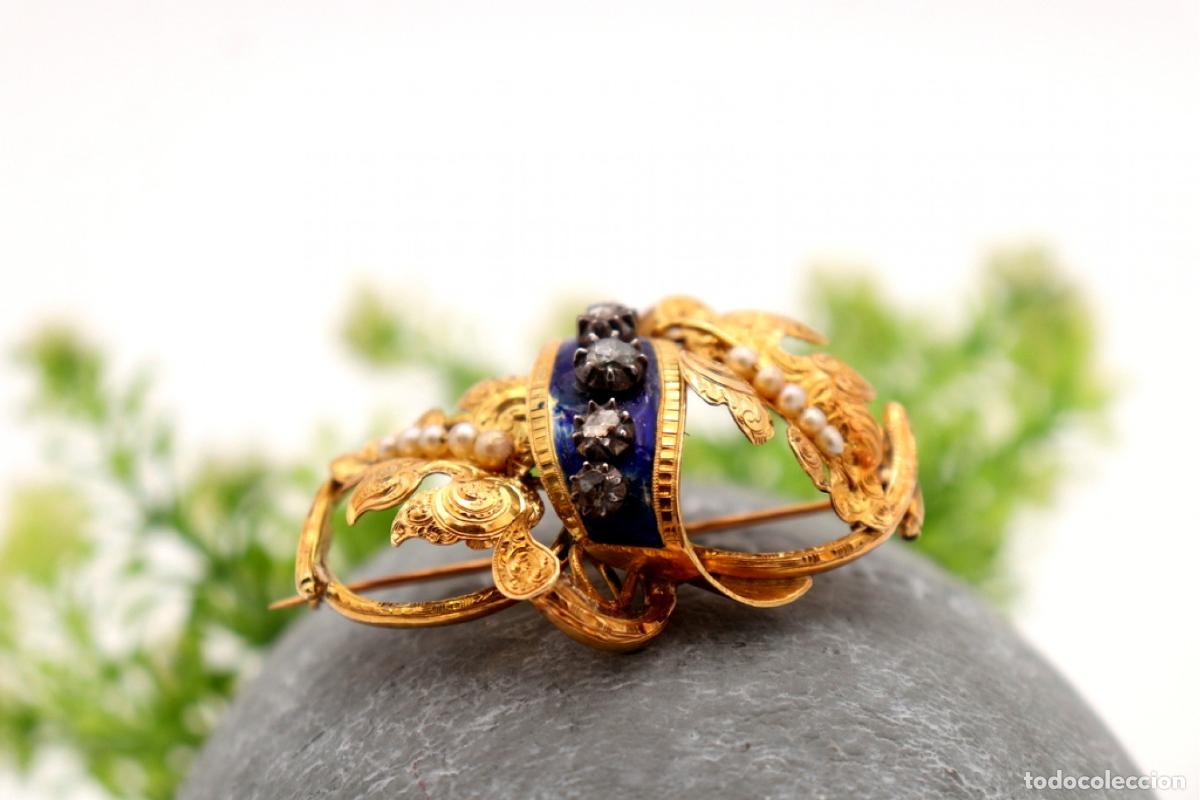 Joyeria: Broche de oro de 19,2 quilates con perlas y diamantes - Foto 5