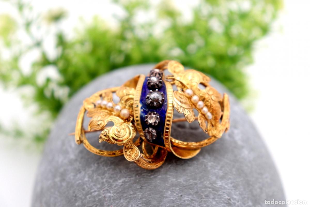 Joyeria: Broche de oro de 19,2 quilates con perlas y diamantes - Foto 6