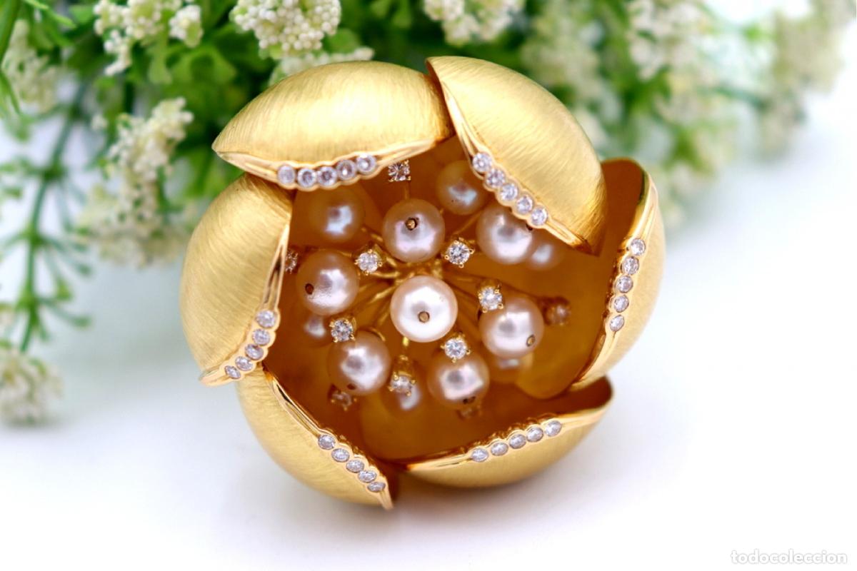 Joyeria: Broche de oro de 19,2 quilates con perlas y diamantes - Foto 2