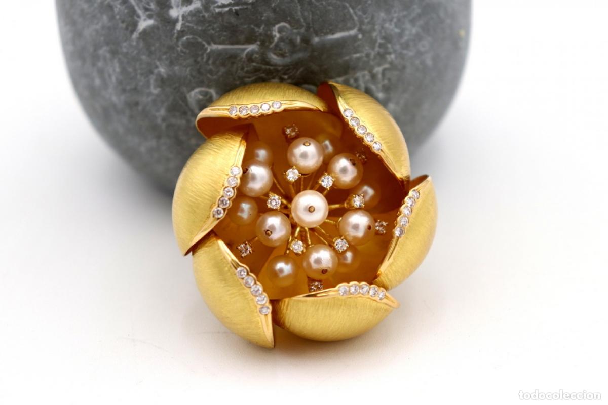Joyeria: Broche de oro de 19,2 quilates con perlas y diamantes - Foto 3
