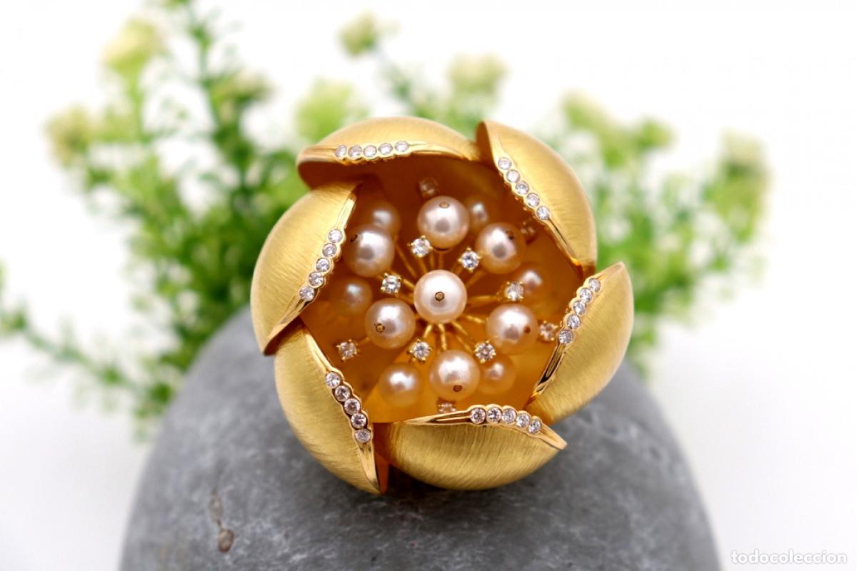 Joyeria: Broche de oro de 19,2 quilates con perlas y diamantes - Foto 4