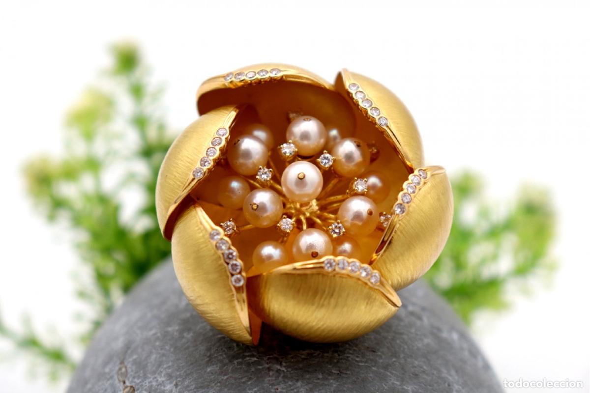 Joyeria: Broche de oro de 19,2 quilates con perlas y diamantes - Foto 1