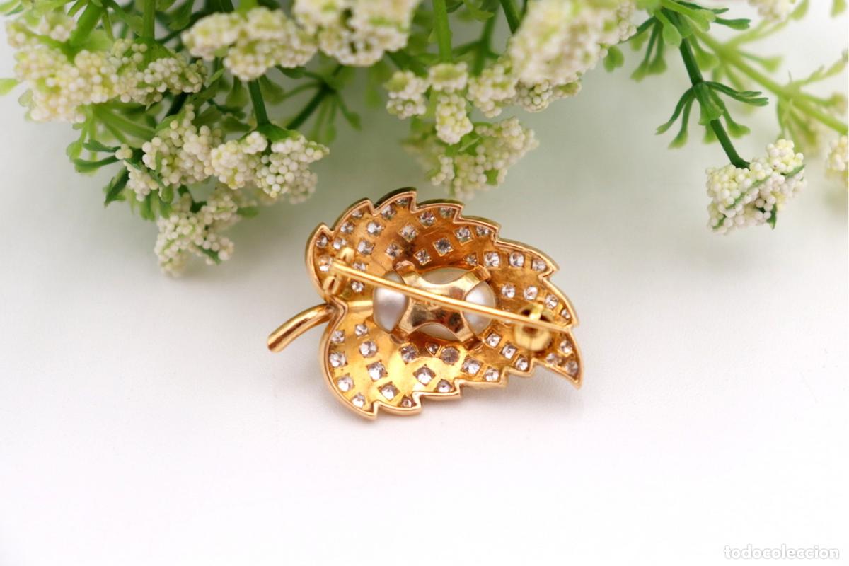 Joyeria: Broche de oro de 19,2 quilates con diamantes y perla - Foto 4