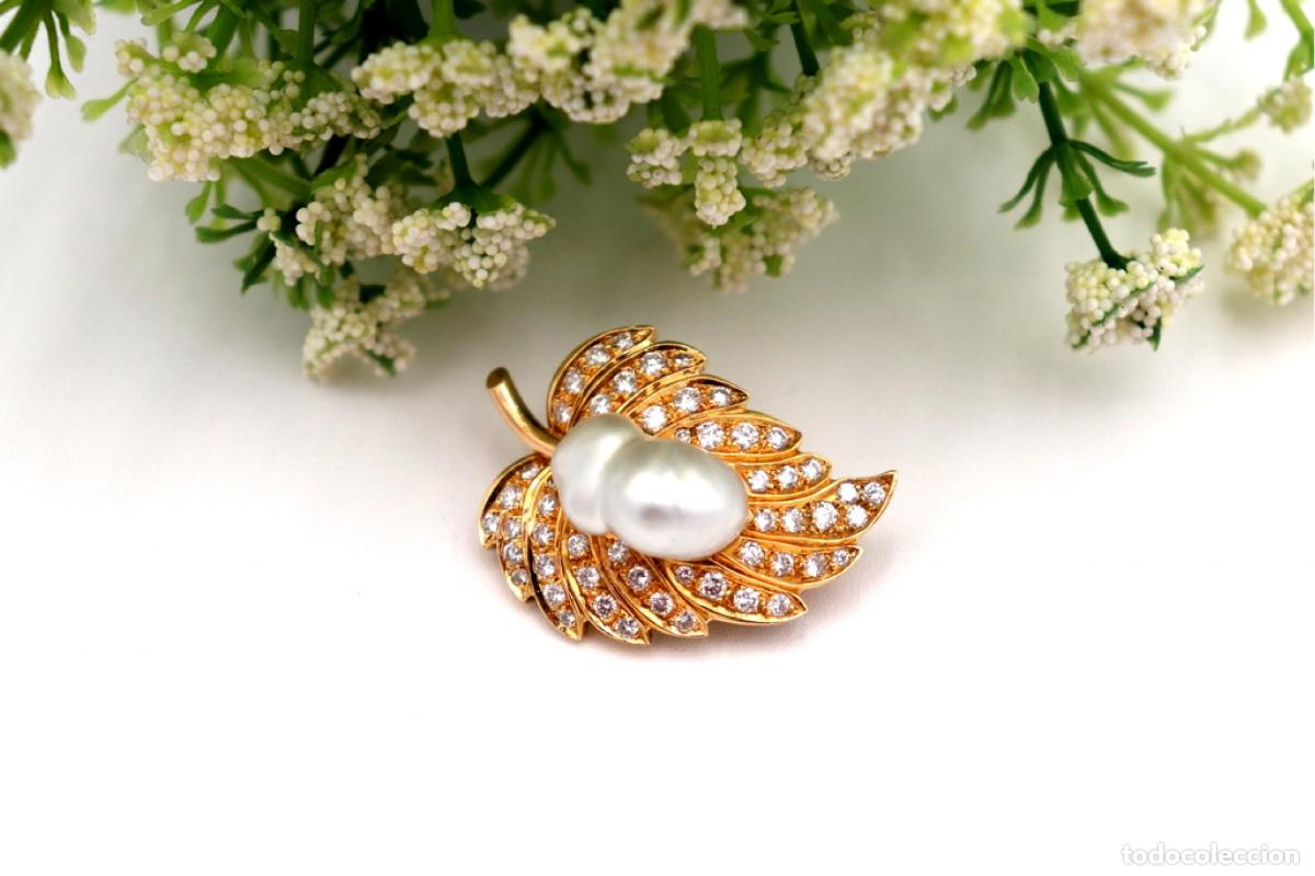 Joyeria: Broche de oro de 19,2 quilates con diamantes y perla - Foto 1