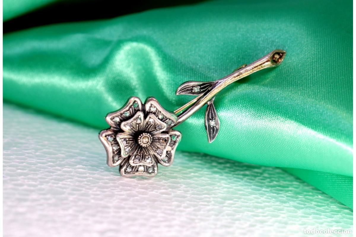 Joyeria: Broche en oro y plata de 19,2K con diamantes. - Foto 2