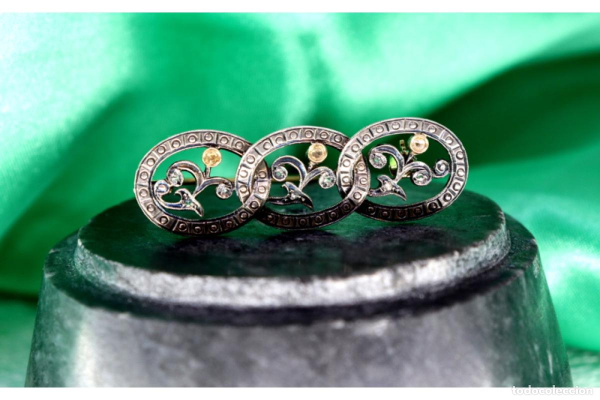 Joyeria: Broche en oro y plata de 19,2K con diamantes. - Foto 3