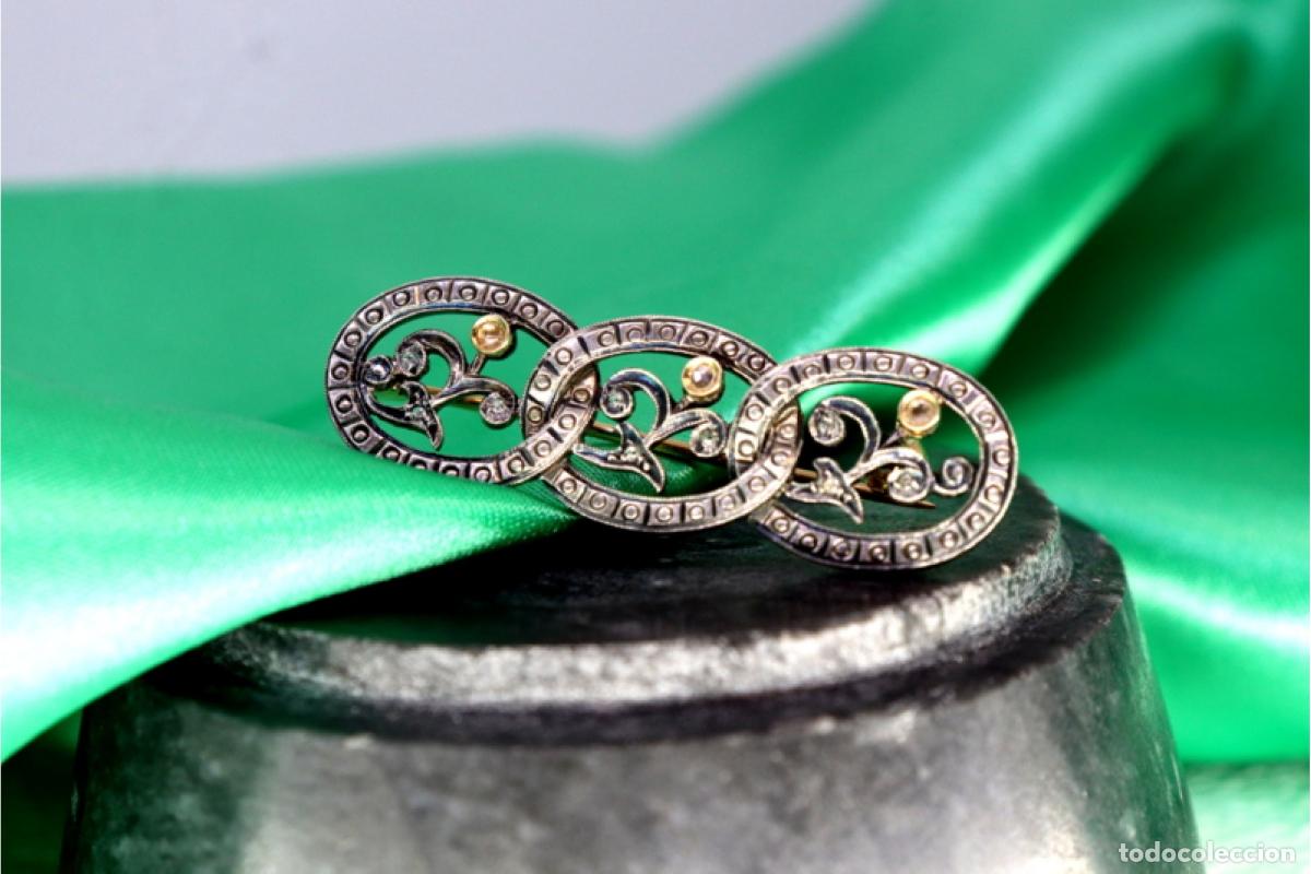 Joyeria: Broche en oro y plata de 19,2K con diamantes. - Foto 7