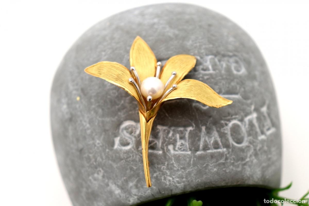 Joyeria: Broche de Oro de 19,2 K con Perla - Flor - Foto 6