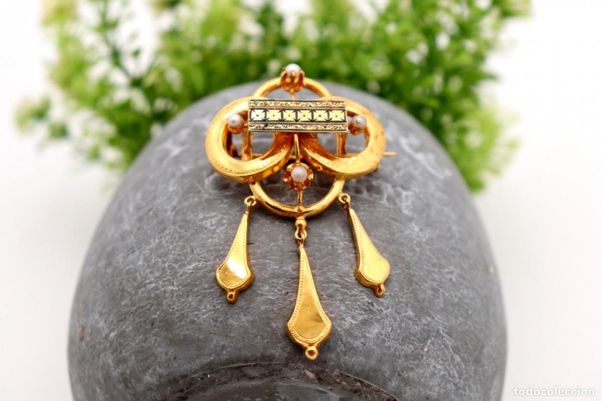 Joyeria: Broche de oro de 19,2 quilates con perlas - Foto 2