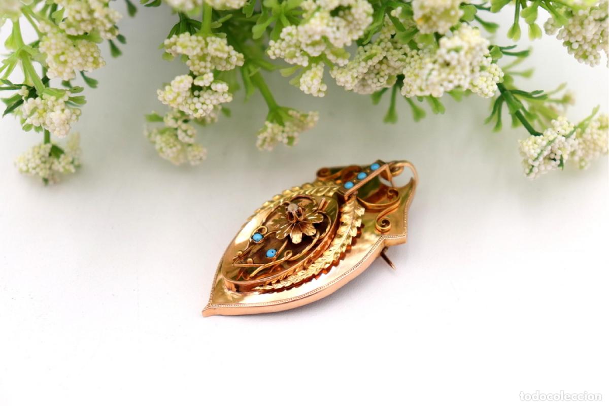 Joyeria: Broche de oro de 19,2 quilates con turquesa - Foto 3