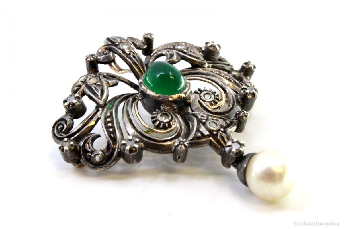 Joyeria: Broche en oro y plata de 19,2K con diamantes y perla. - Foto 3
