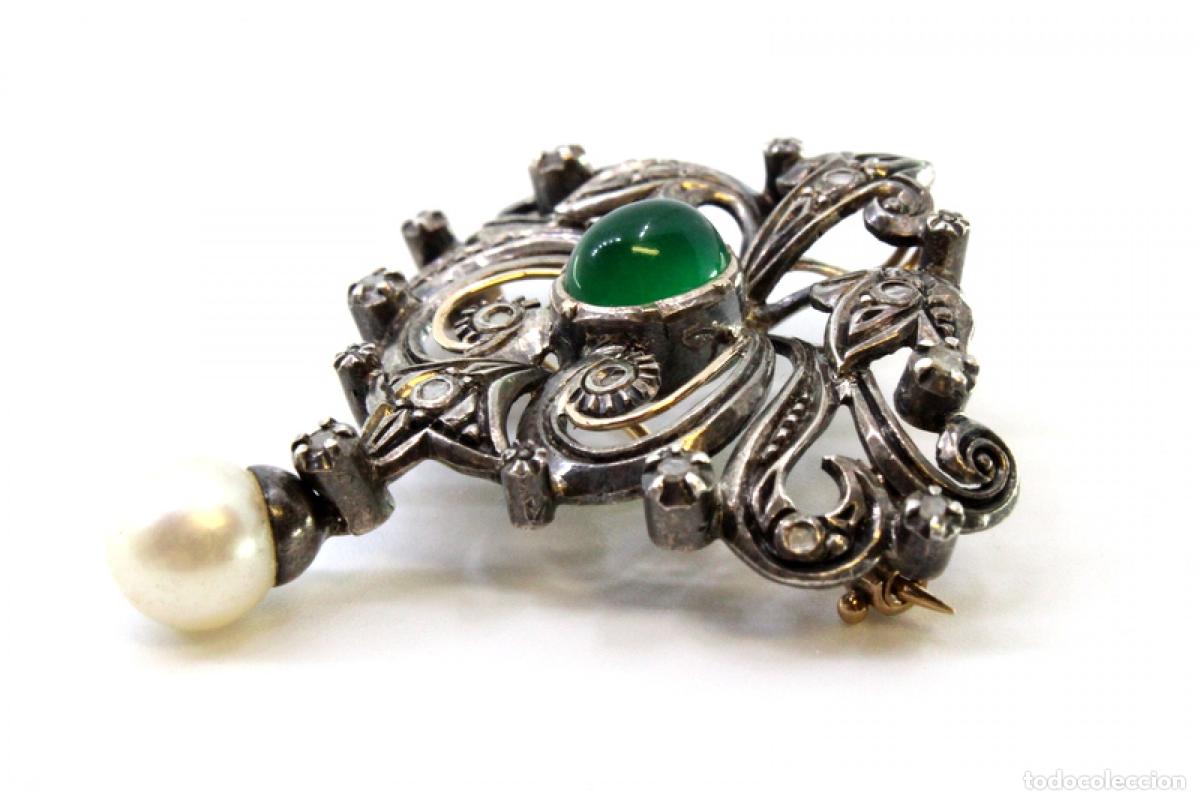 Joyeria: Broche en oro y plata de 19,2K con diamantes y perla. - Foto 4