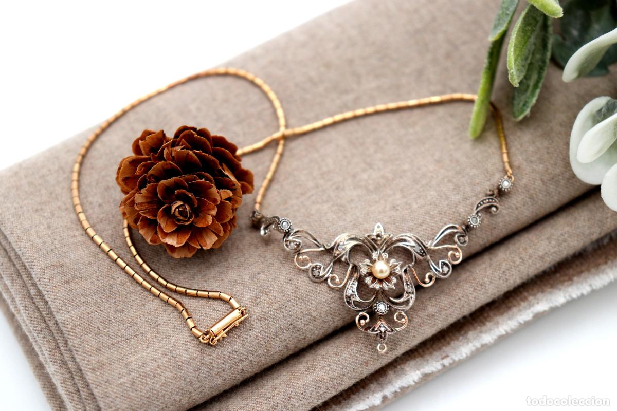 Joyeria: Collar en oro y plata de 19,2K con perla y diamantes. - Foto 7