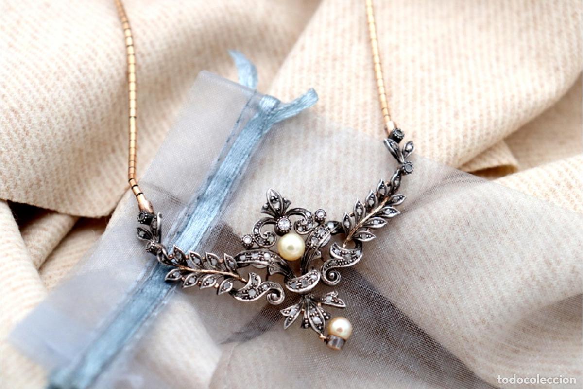 Joyeria: Collar en oro y plata de 19,2K con perla y diamantes. - Foto 4