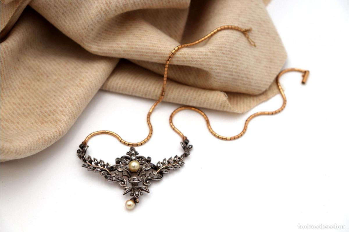 Joyeria: Collar en oro y plata de 19,2K con perla y diamantes. - Foto 5