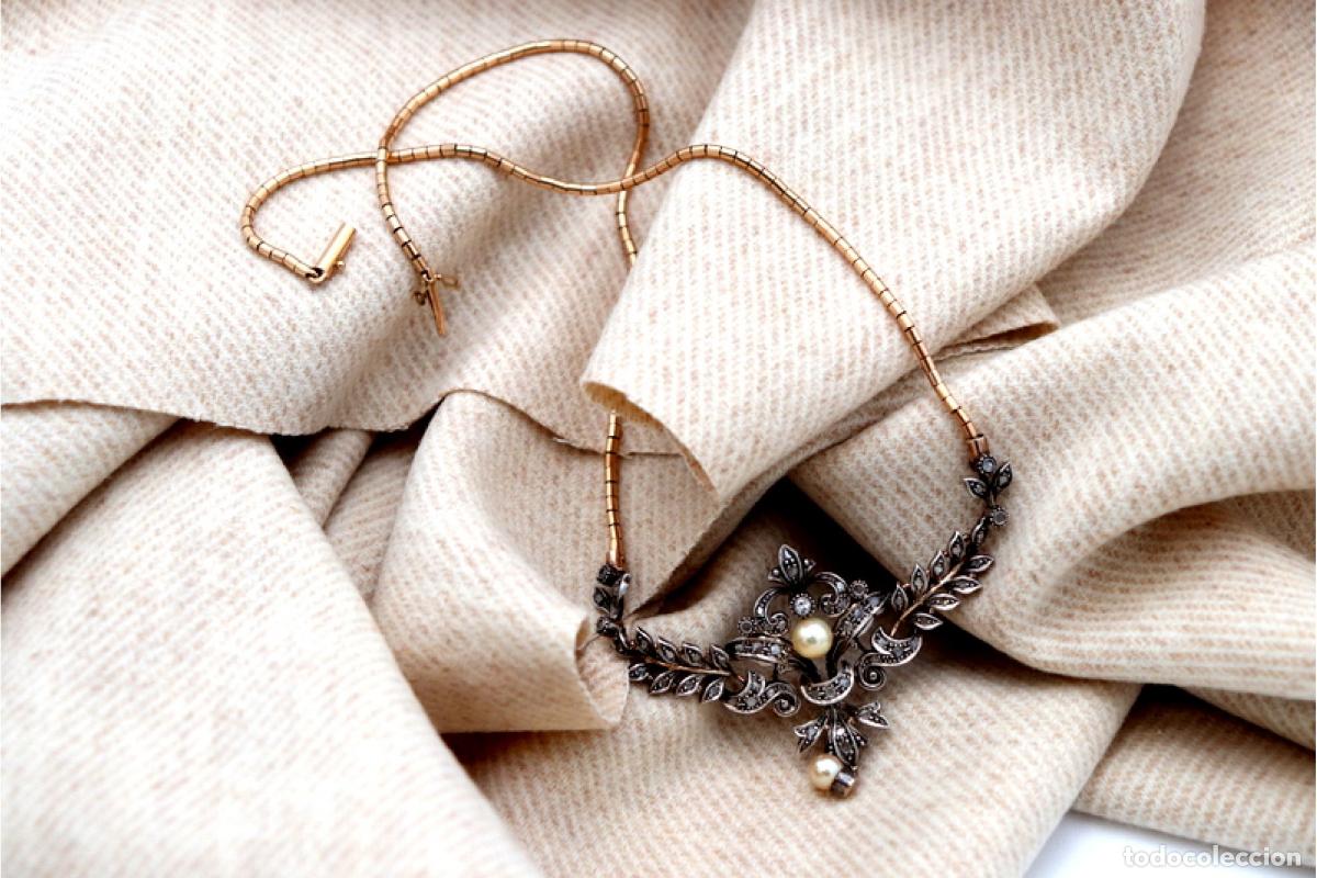 Joyeria: Collar en oro y plata de 19,2K con perla y diamantes. - Foto 6