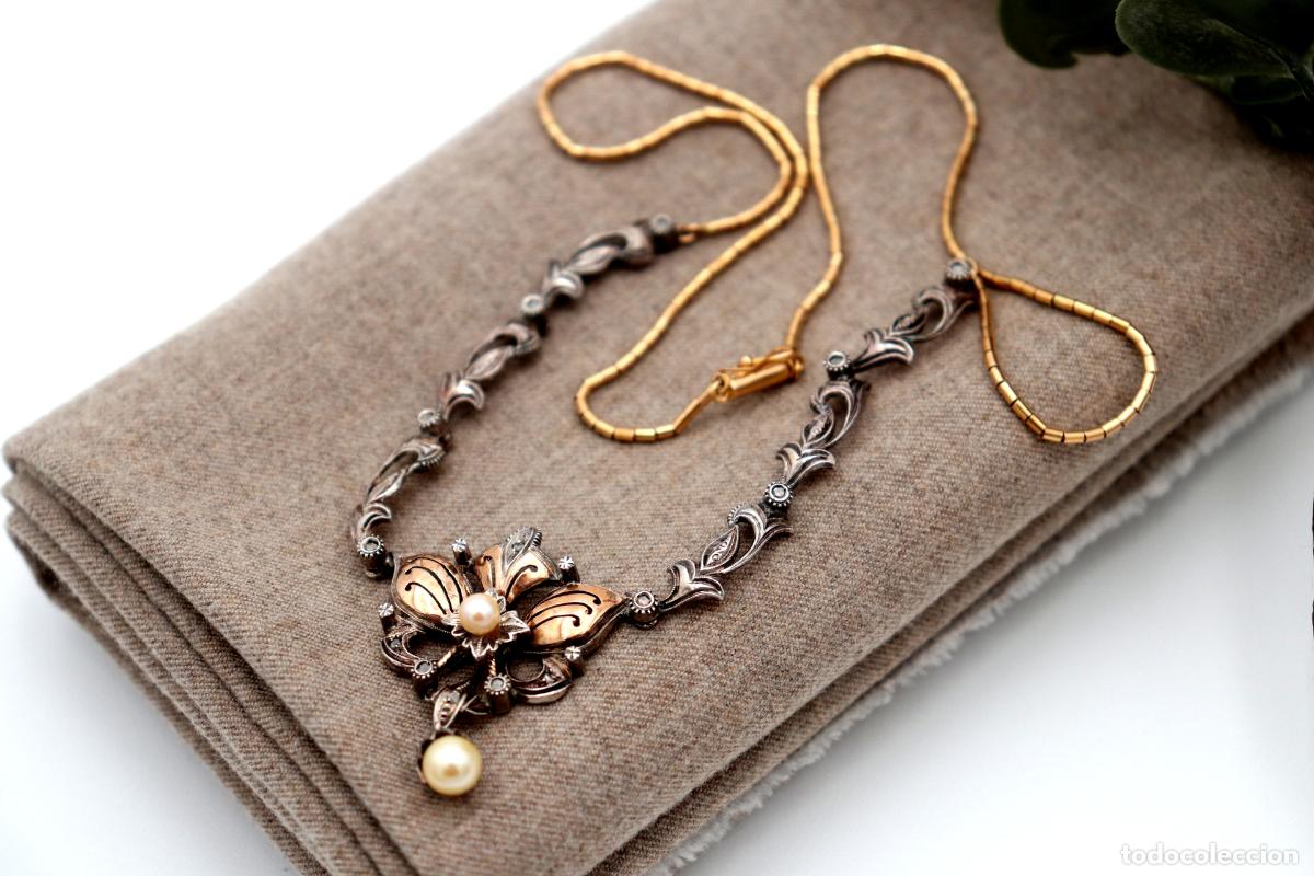 Joyeria: Collar en oro y plata de 19,2K con perlas y diamantes. - Foto 7