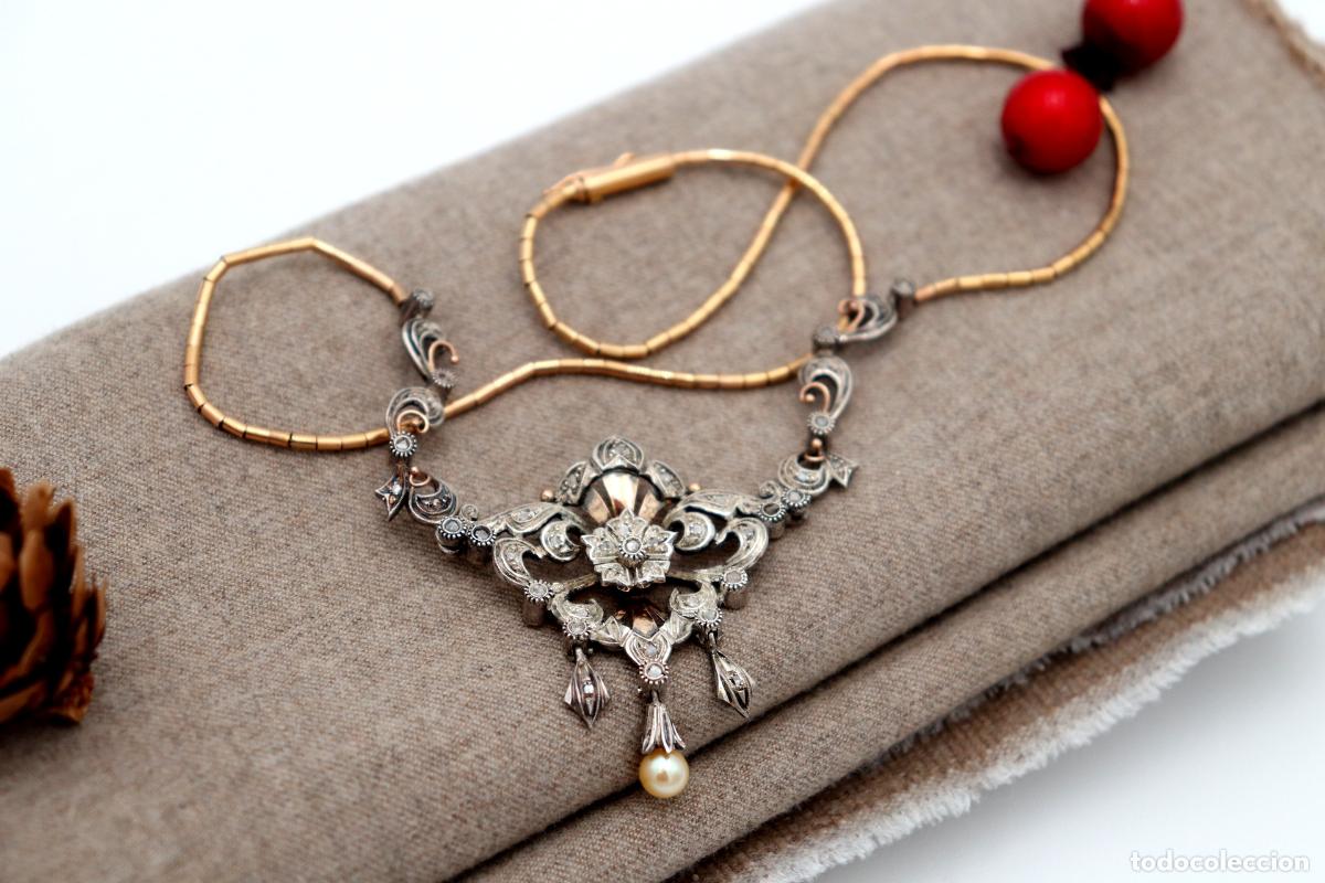 Joyeria: Collar en oro y plata de 19,2K con perlas y diamantes. - Foto 2