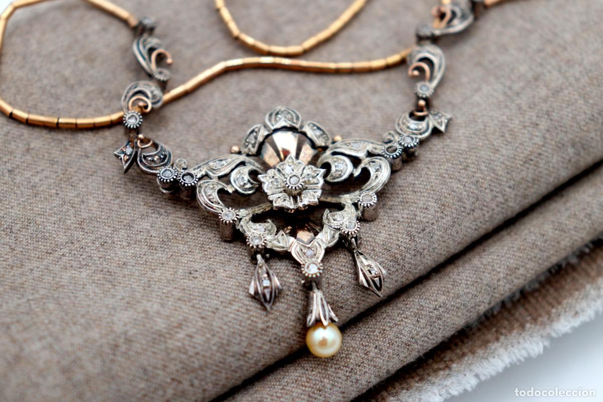 Joyeria: Collar en oro y plata de 19,2K con perlas y diamantes. - Foto 3
