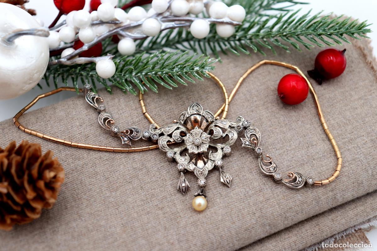 Joyeria: Collar en oro y plata de 19,2K con perlas y diamantes. - Foto 1