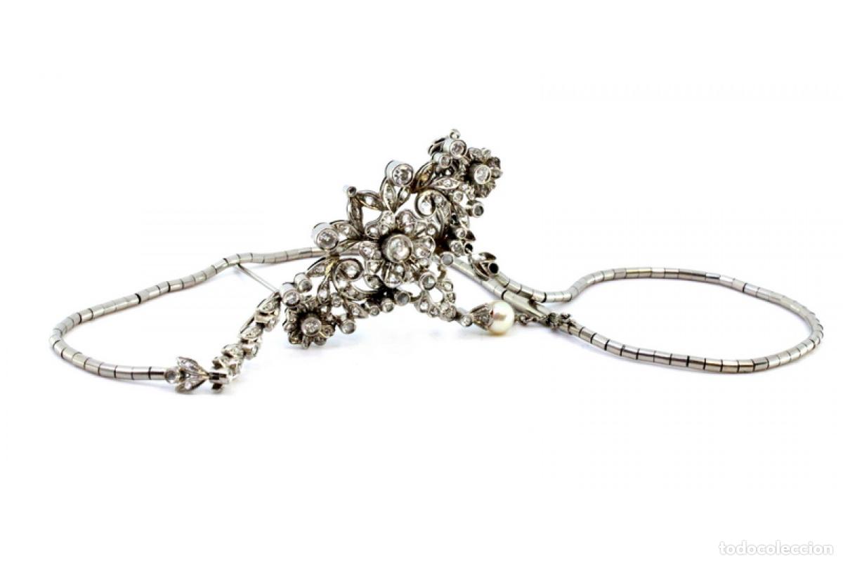 Joyeria: Collar de oro blanco de 19,2K con perla y diamantes. - Foto 2