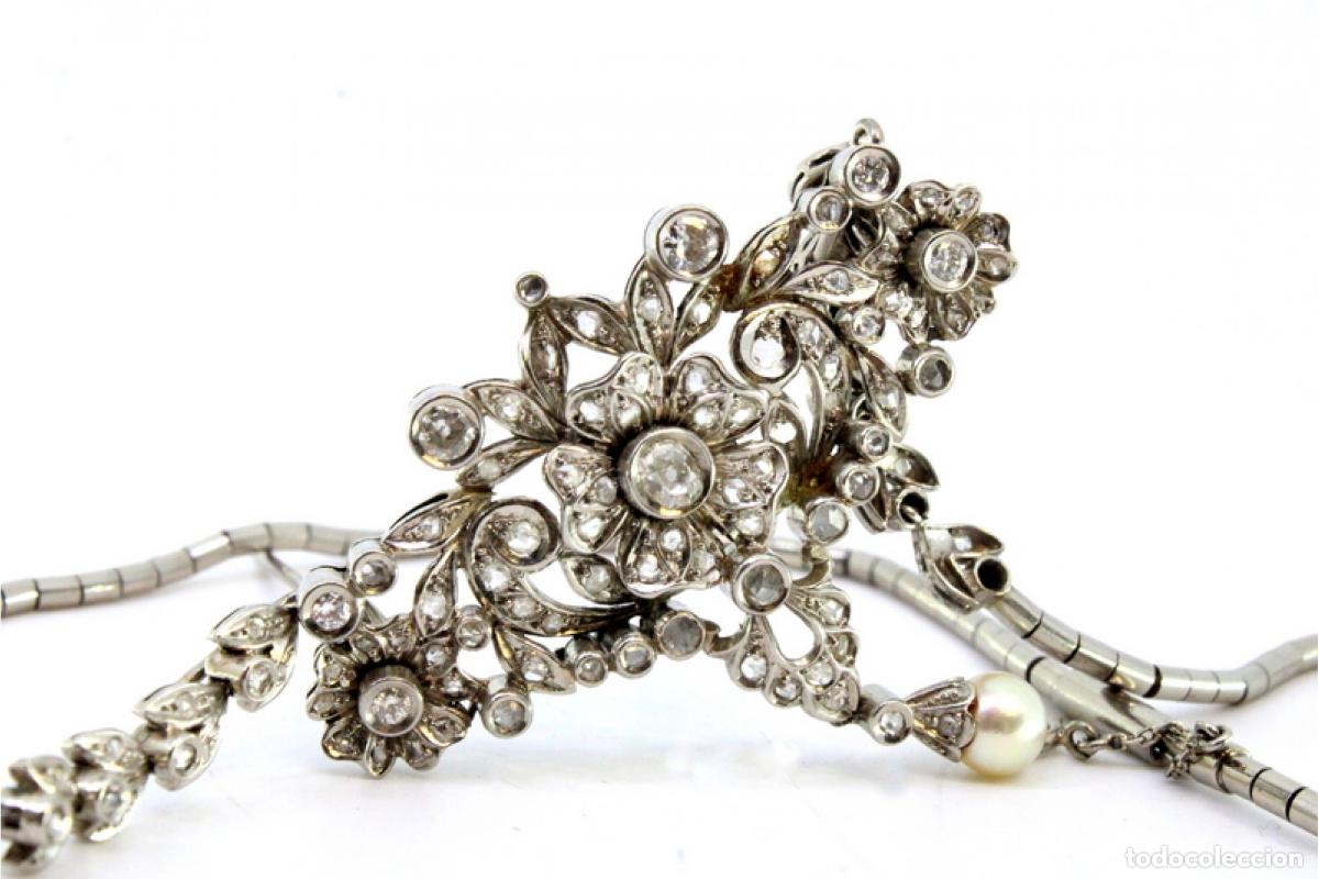 Joyeria: Collar de oro blanco de 19,2K con perla y diamantes. - Foto 5