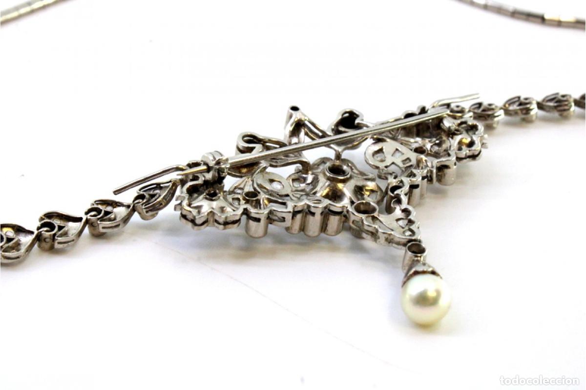 Joyeria: Collar de oro blanco de 19,2K con perla y diamantes. - Foto 7