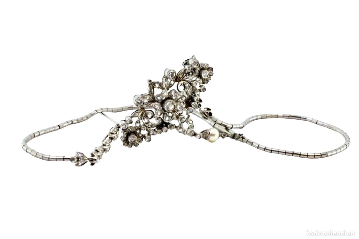 Joyeria: Collar de oro blanco de 19,2K con perla y diamantes. - Foto 1