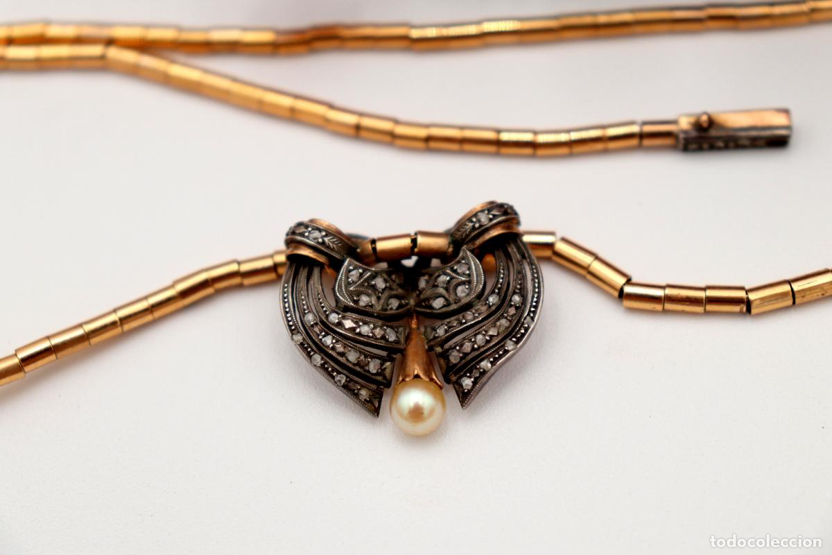 Joyeria: Collar en oro y plata de 19,2K con perla y diamantes. - Foto 6