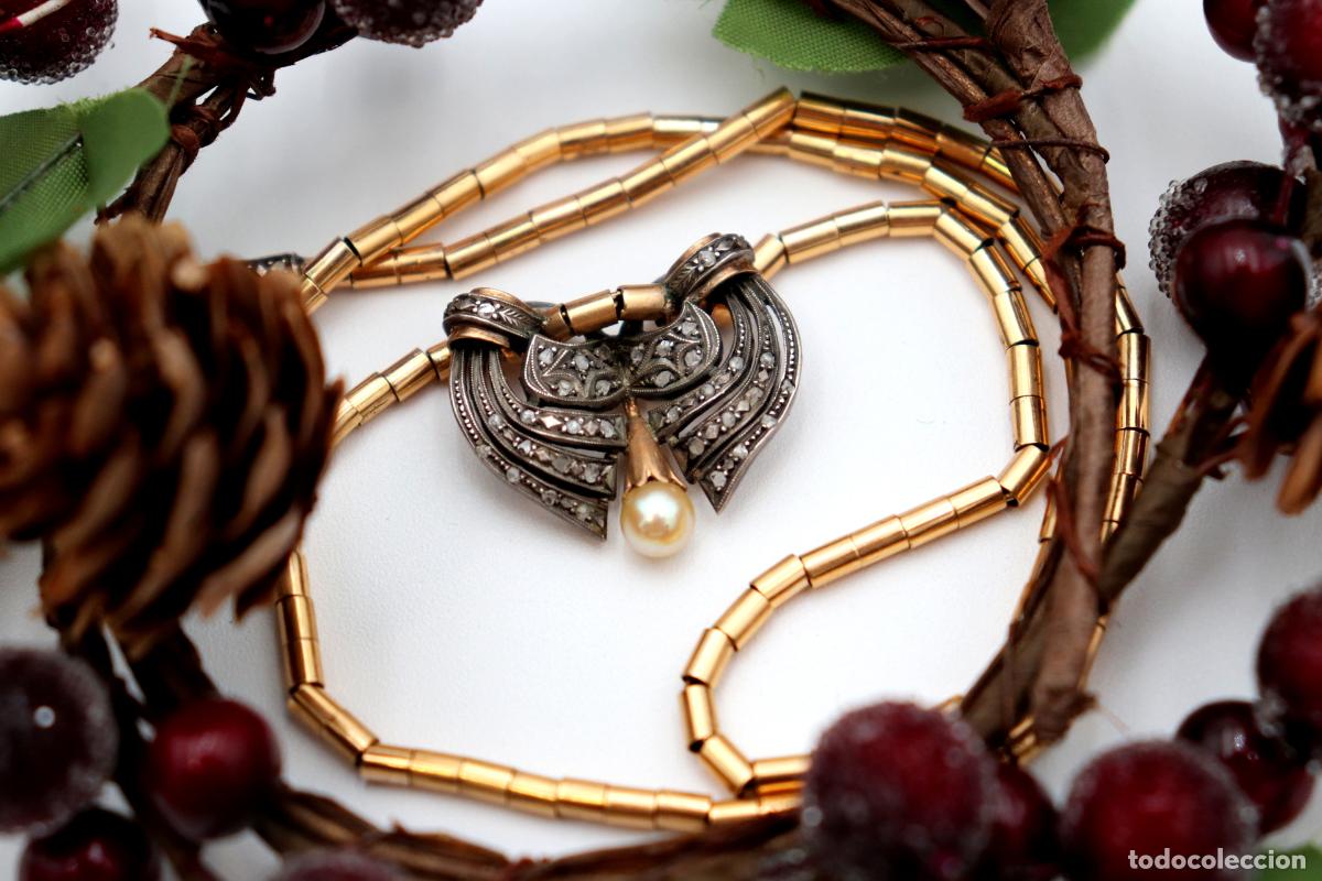Joyeria: Collar en oro y plata de 19,2K con perla y diamantes. - Foto 7