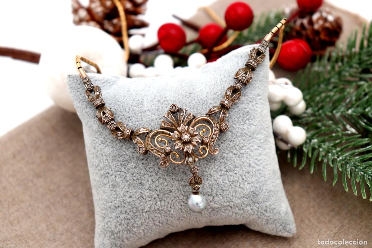 Joyeria: Collar en oro y plata de 19,2K con perla y diamantes. - Foto 3